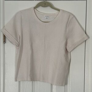 Club Monaco Cream Striped Tee.  Size Medium